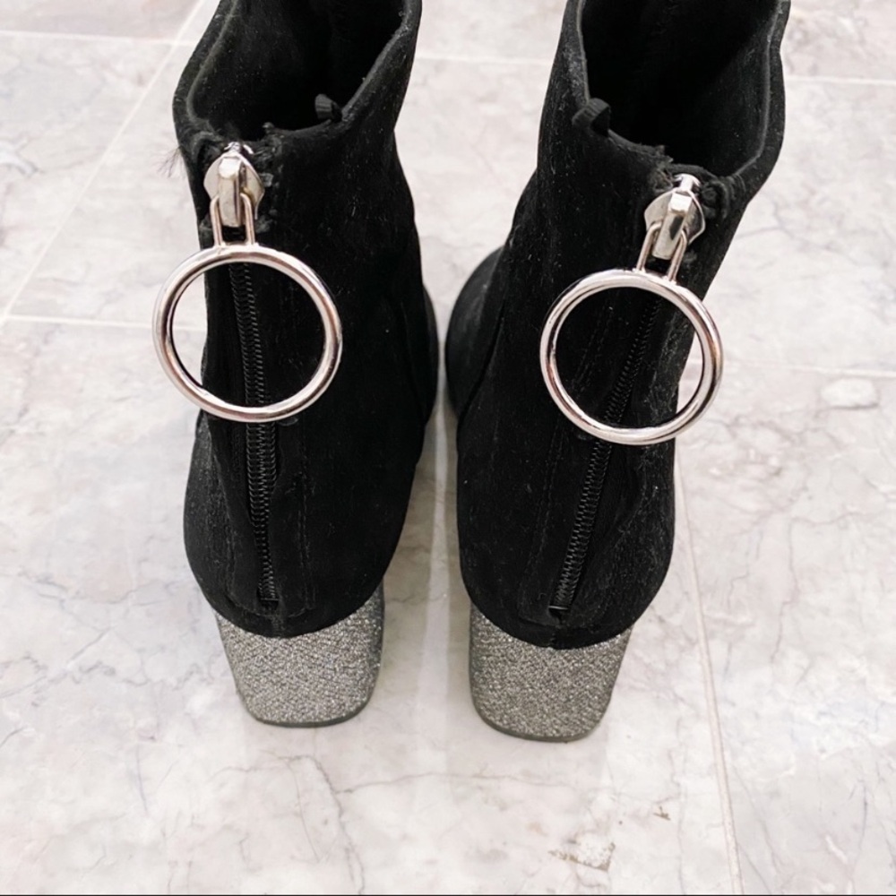 H&M suede black booties with silver glitter block heel 7 - Picture 7 of 9